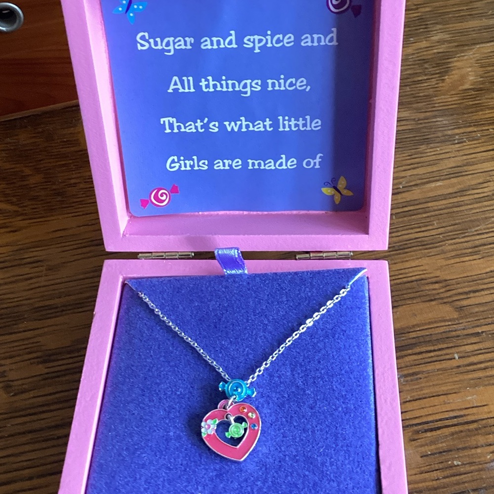 Pink Heart Necklace with Floral Accents